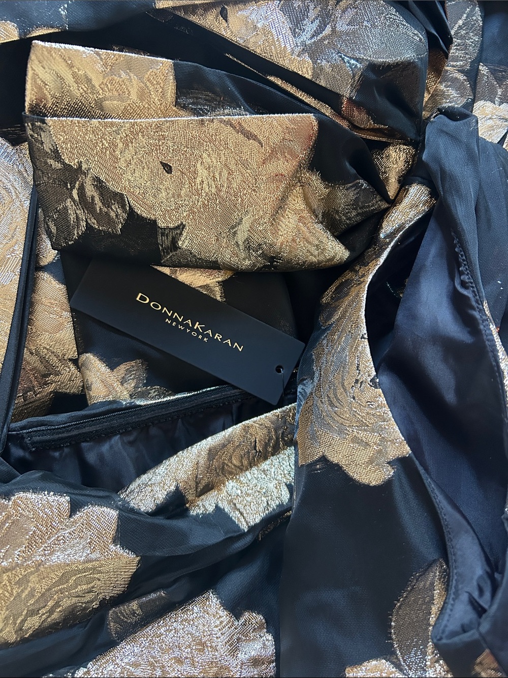 Donna Karan Black and Gold One-Shoulder Floral Gown - Picture 3 of 5